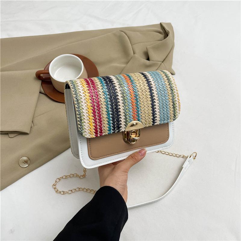 Fashionable and Casual Straw-woven Small Fresh and Fashionable Handbag New Style Personality Contrasting Small Square Bag for Women