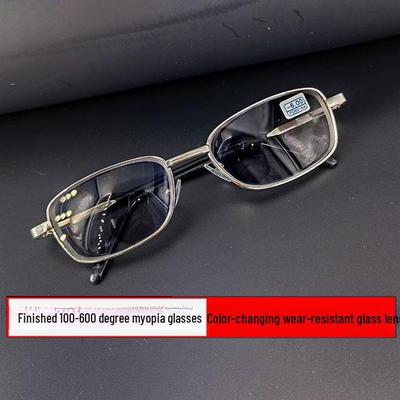 Lunettes de myopie à changement de couleur: Cadre métallique intégral résistant à l'usure, 100 à 600 degrés