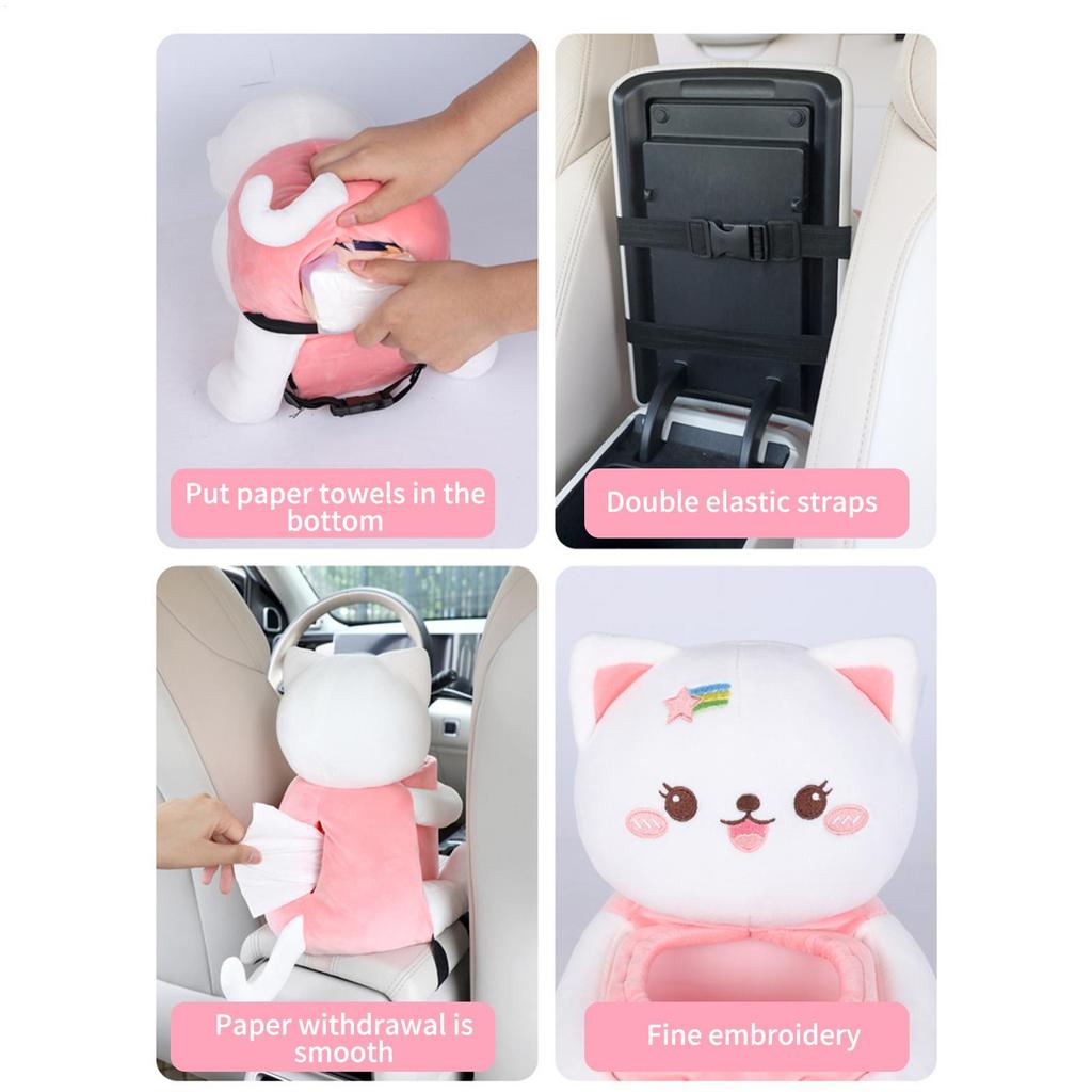 24x31cm Tissue Box For Car 2 In1 Cat Storage Organizer Cartoon Cute Car Trash Can Storage Box Universal Car Storage Organization