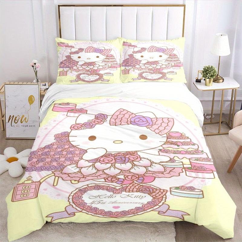 3pcs 45th Anniversary of Hello Kitty Printed Bedding Set, Soft and Comfortable Quilt Cover for Bedroom, Guest Room (1 Duvet Cover + 2 Pillow