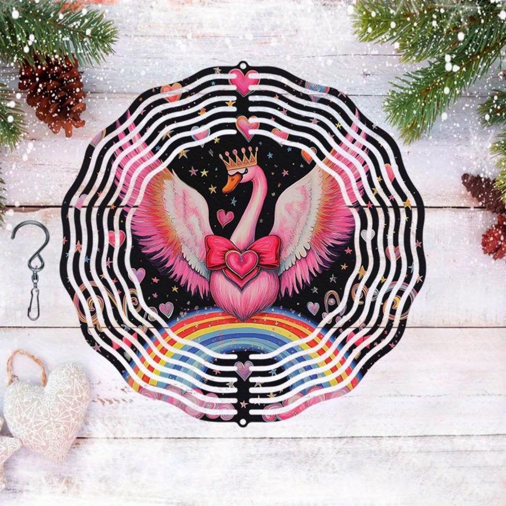 Solar Powered 2D Metal Wind Spinner Pink Flamingo Rainbow Candy Design Outdoor Garden Decor for Patio Yard Autumn Home Gift