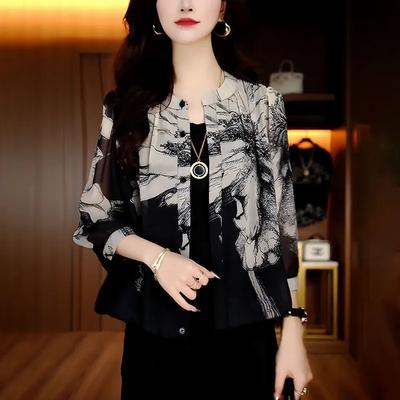Printed Long Sleeved Shirt Women Spring Summer New Fashion Light Luxury Design Floral Cardigan Versatile Top