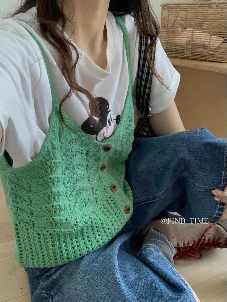 Herbst 2025 Wellenmuster Strickweste: Koreanischer Stil einreihiges Lagen-Tanktop