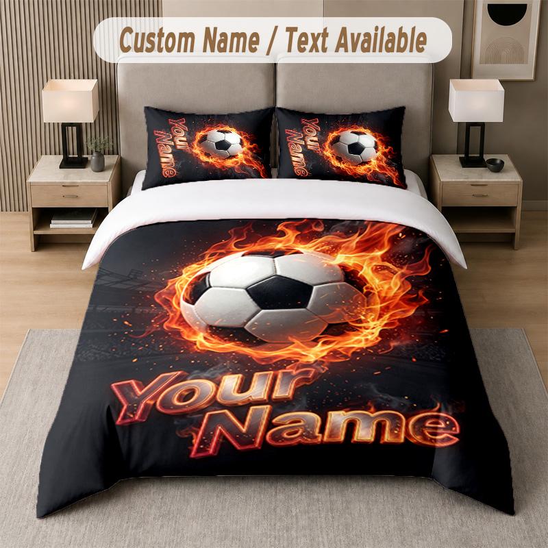 Soccer Theme Custom Text Or Name 3Pcs Bedding Set 1 Flat Sheet & 2 Pillowcases Personalized Home Bedding