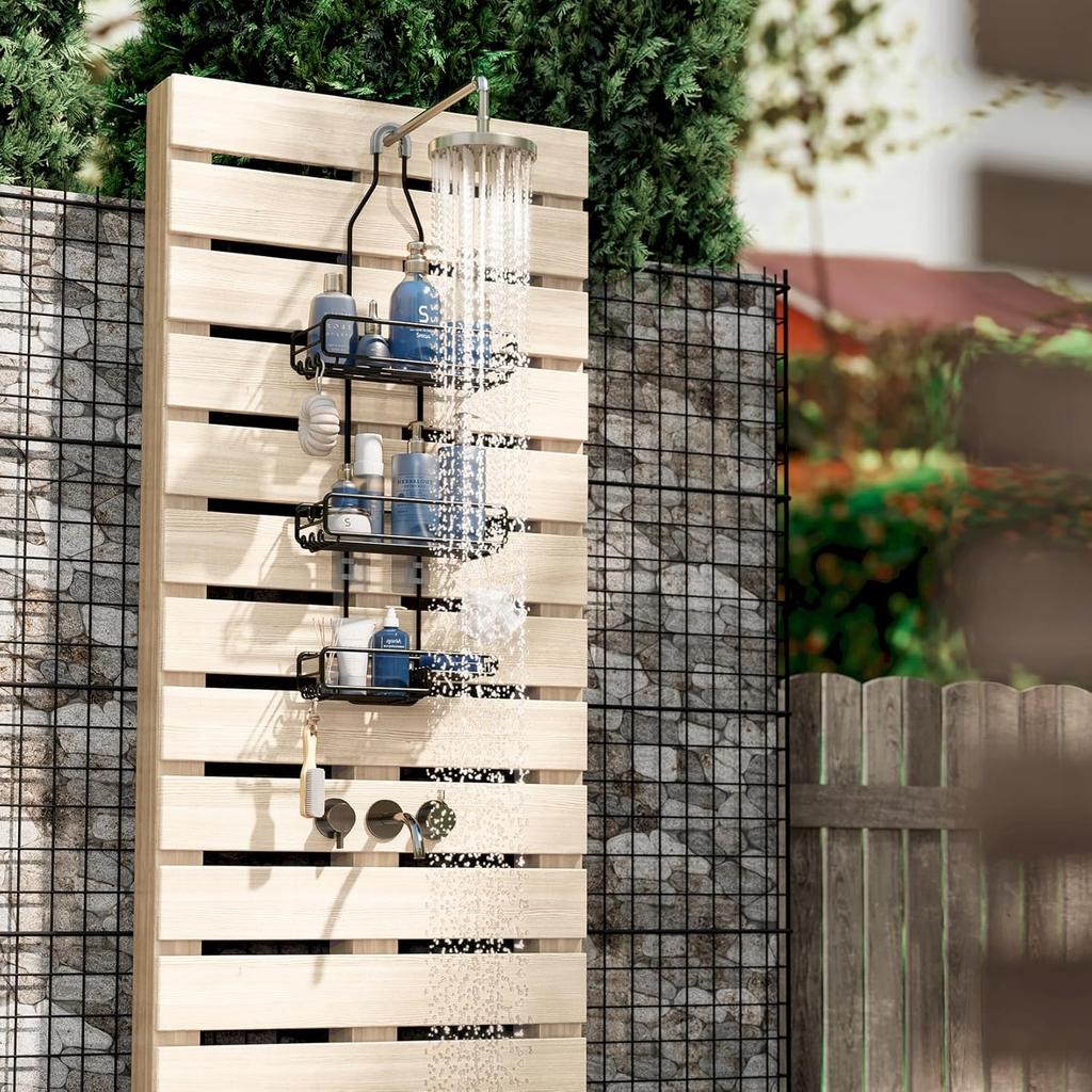 Shower Caddy Hanging Bathroom Organizer: Over Head Adjustable Rack for Tall Showerhead - Extra Large Storage Shelf for Big Shampoo Bottles with Soap