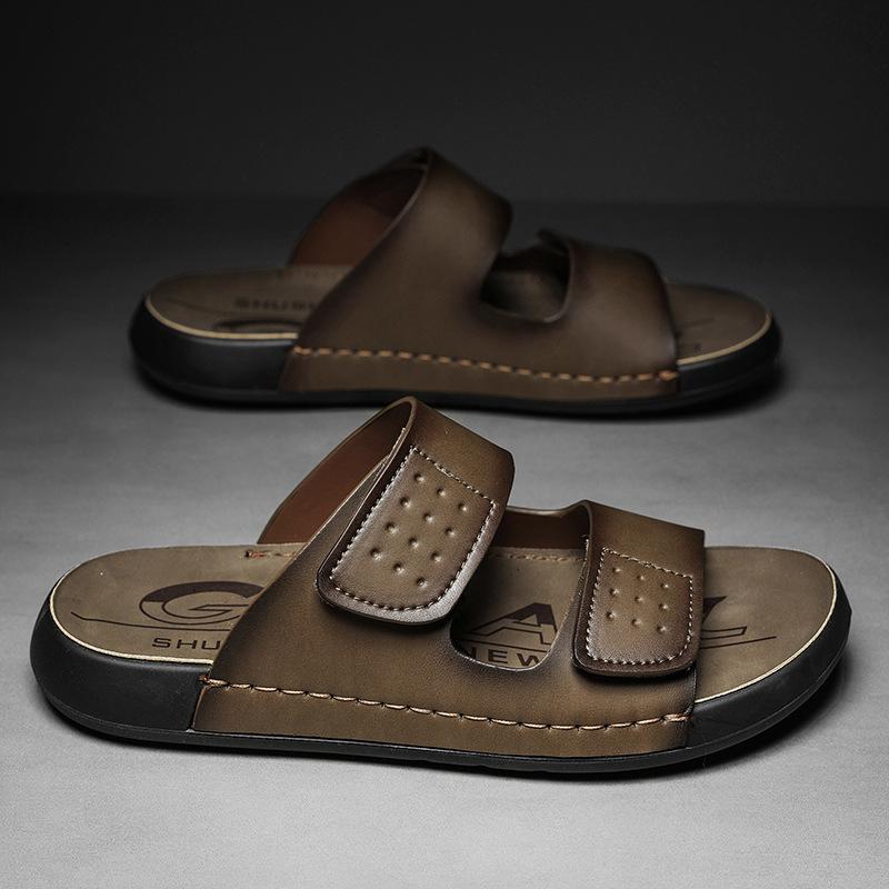 

One-pedal men s sandals summer new men s dual-purpose non-slip casual shoes breathable and comfortable outdoor middle-aged cool slippers 44 хакі