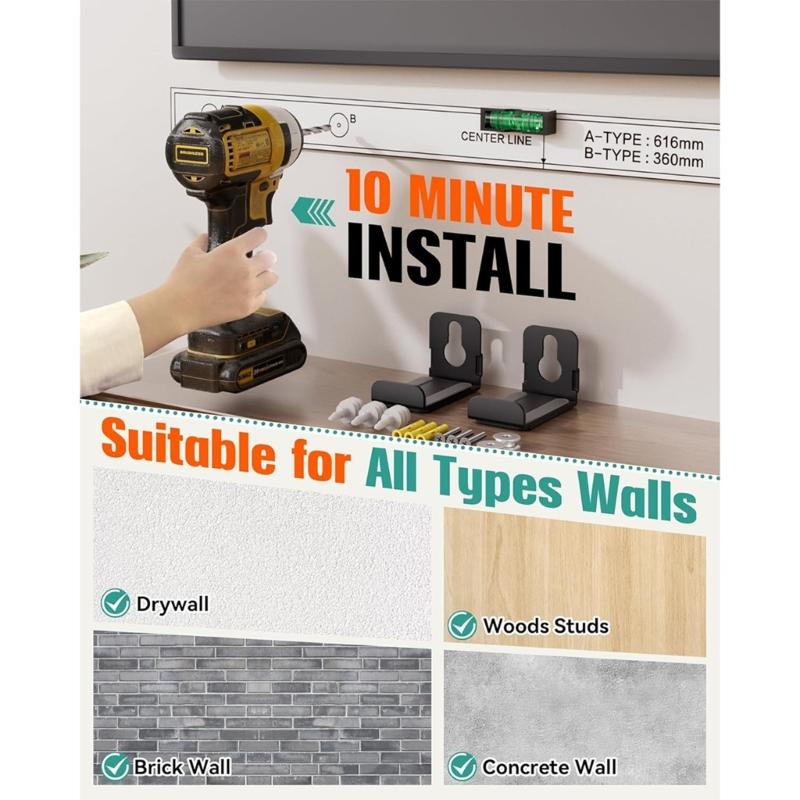 Metalowy Uchwyt Montażowy do Soundbara Rozszerzana Długość Półka Regulowana od 3,4" do 5,8" Do Oszczędzających Miejsce Domowych Zestawów Dźwiękowych