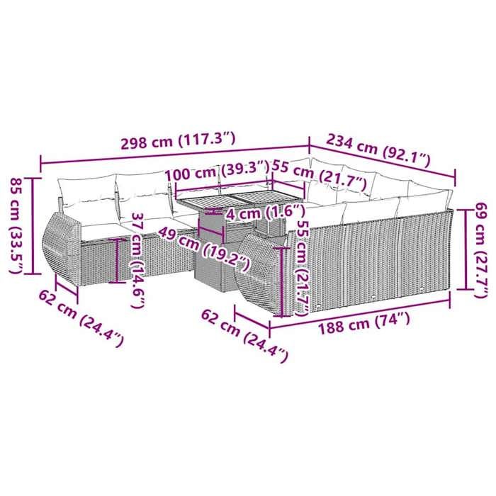 VidaXL Salon de jardin 11 pcs avec coussins gris résine tressée, ensemble de canapés d'extérieur, ensemble de canapé d'angle 3327316