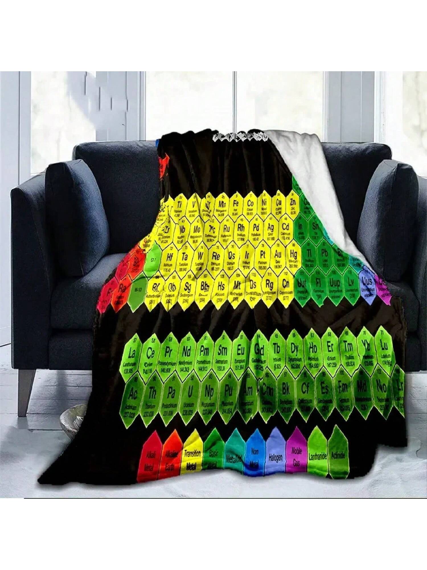 

Цветной узор периодической таблицы Фланелевый плед Неоновая тема Модный мягкий теплый плед Декор для дома дивана кровати Подарки для студентов 75X95CM серый