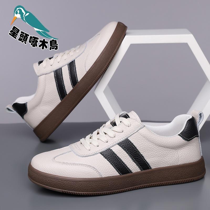 High-quality spring new first-layer cowhide casual leather shoes Dexun board shoes lace-up anti-shoes