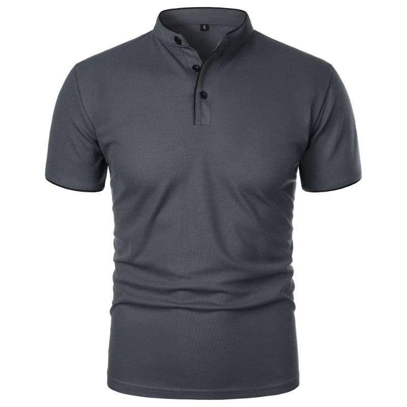 Men's Short Sleeve Collar Polo Shirts Summer Solid Color Casual Polo Shirt Trendy Breathable Loose Basic Splice Oversize Top