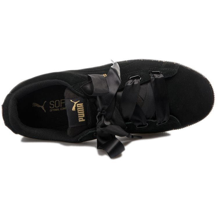 Puma Vikky Platform Ribbon Retro Casual Sneakers Women Sneakers Black Gold 366815-01
