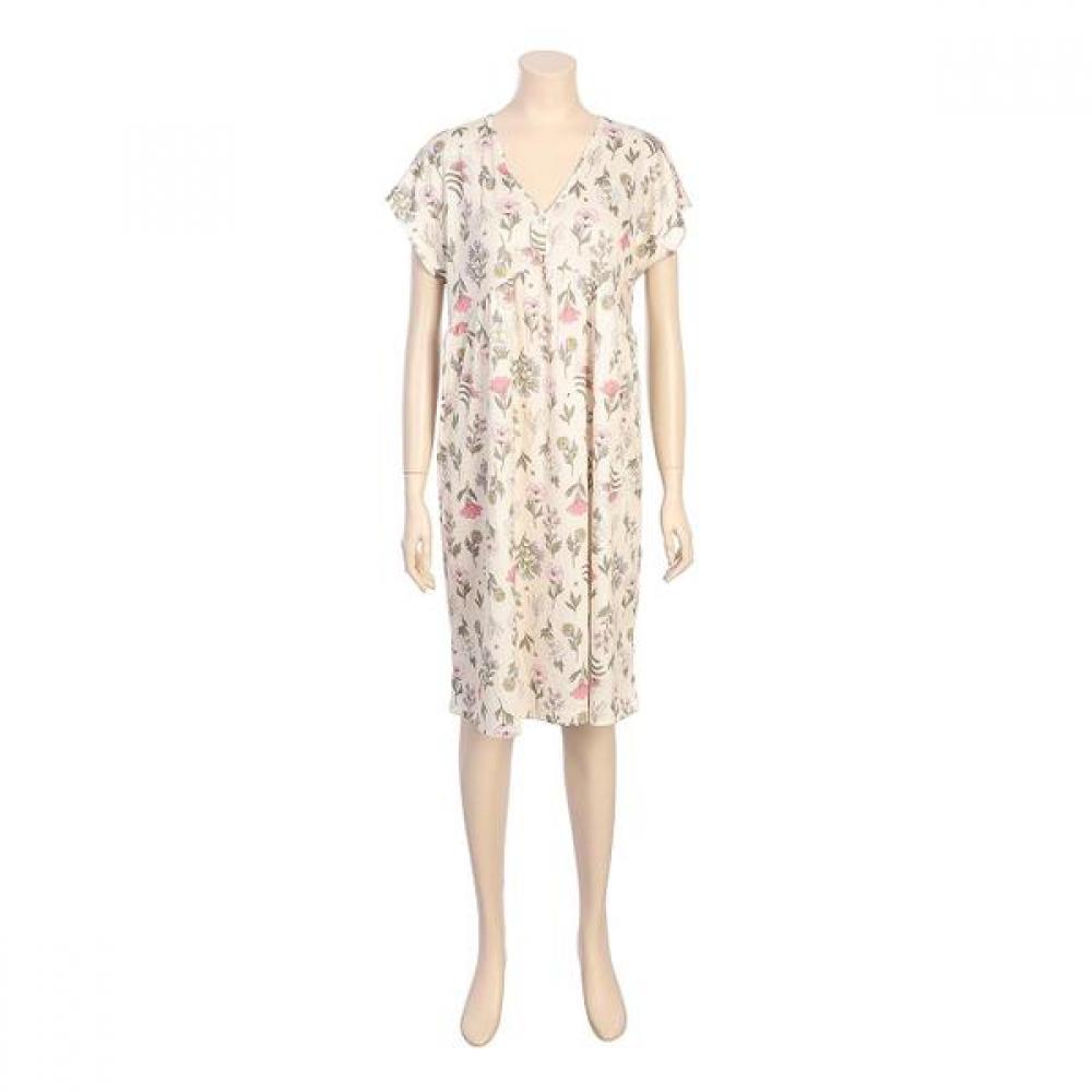 Beige Flower Cool Cotton Modal Short Sleeve Easy Dress Ggw1033l 90