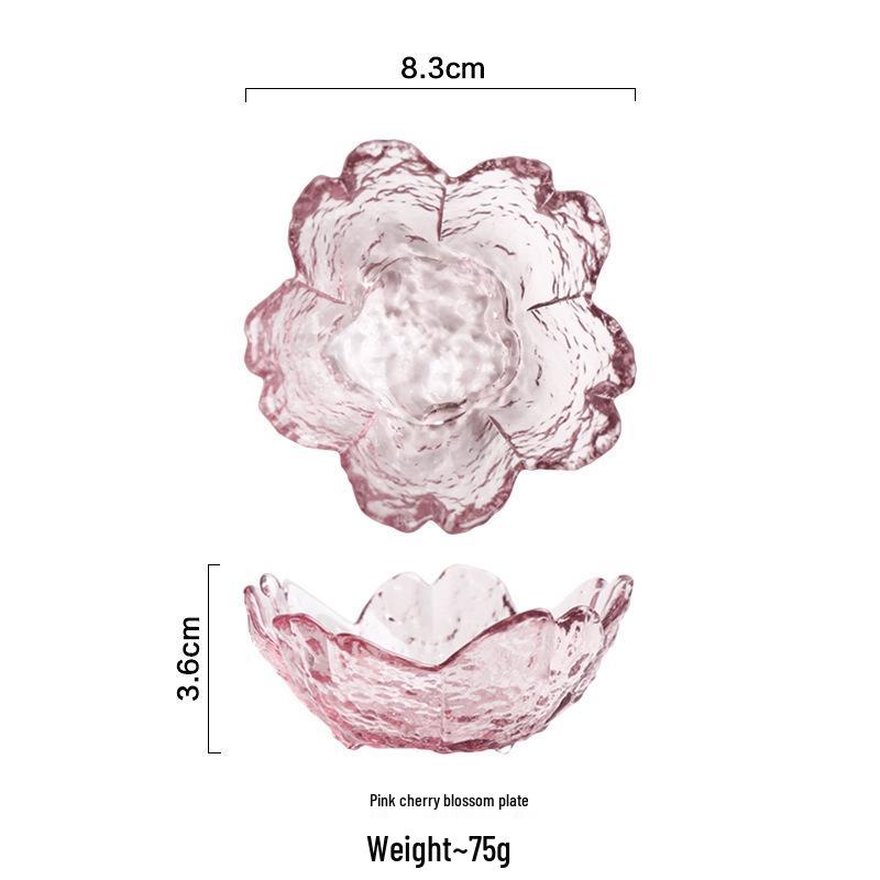 Cherry Blossom Hammered Glass Dipping Dish - Elegant Japanese Tableware for Home or Salon.