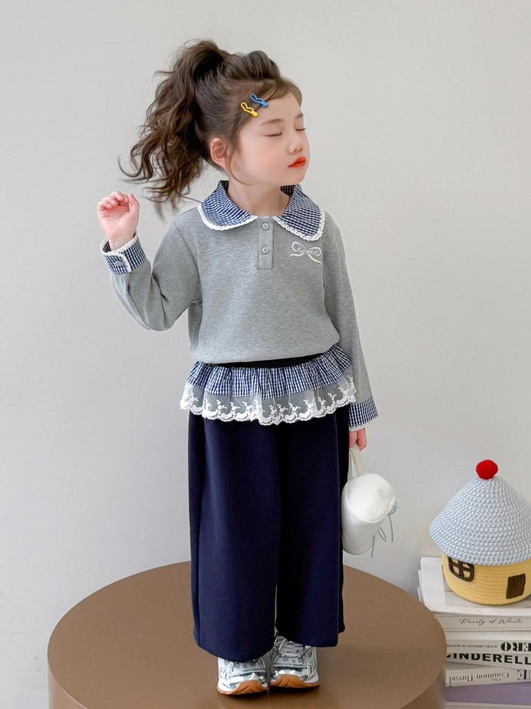 Girls' Sweet Bow Korean Style Autumn Sweatshirt Set 2025 - Stylish Two-Piece Outfit for Baby Girls