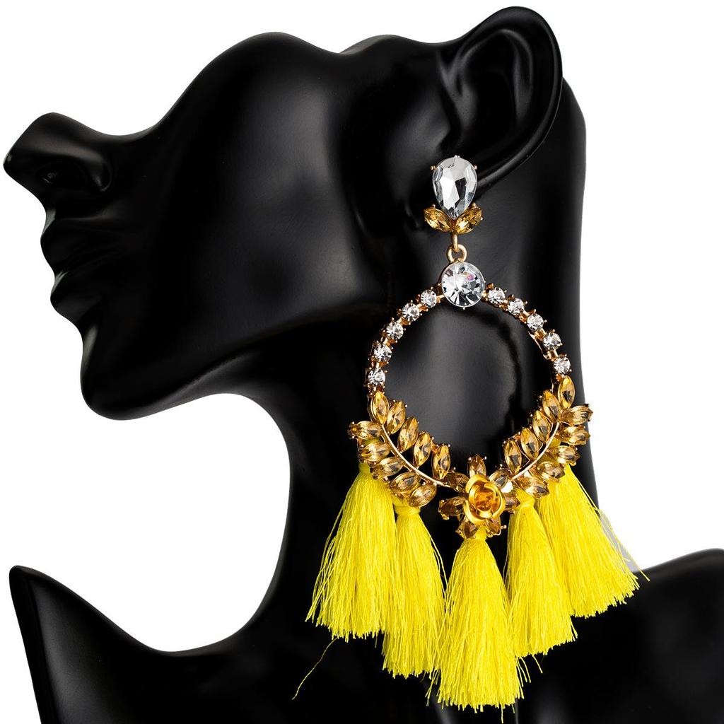 Women's Earring Exaggerated Flowers with Diamonds Tassel Acrylic Earrings Bohemian Temperament Female Earrings