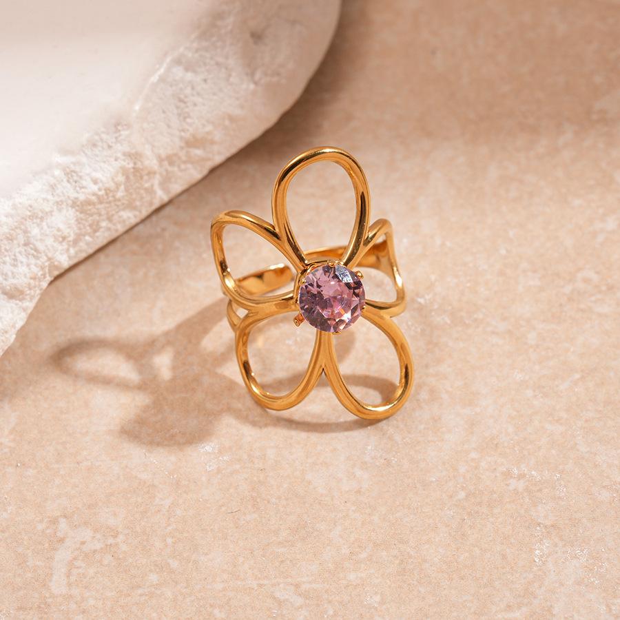 Metal stainless steel zircon irregular opening ring niche temperament jewelry