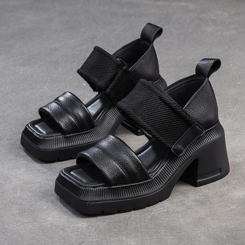 

GKTINOO Retro Handmade Sandals 2025 Summer New Genuine Leather Splicing Embroidered Thick Sole Women s Shoes 40