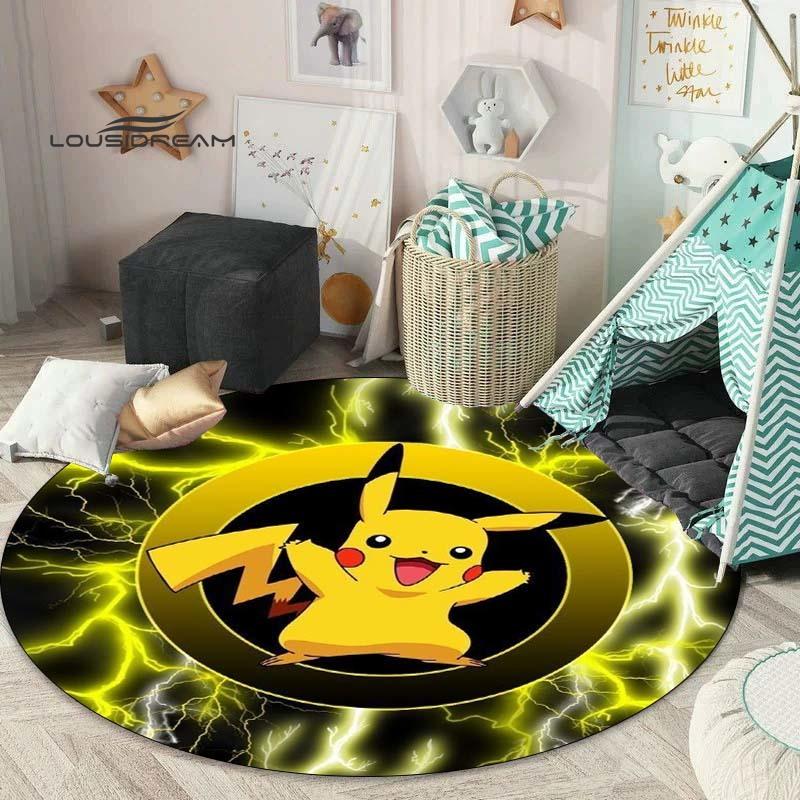 Tappeto rotondo carino dei cartoni animati Pokémon, tappeto per camera da letto e soggiorno, tappetino per sedia girevole per stanza dei bambini e sala giochi, tappetino per divano per il tempo libero Q0