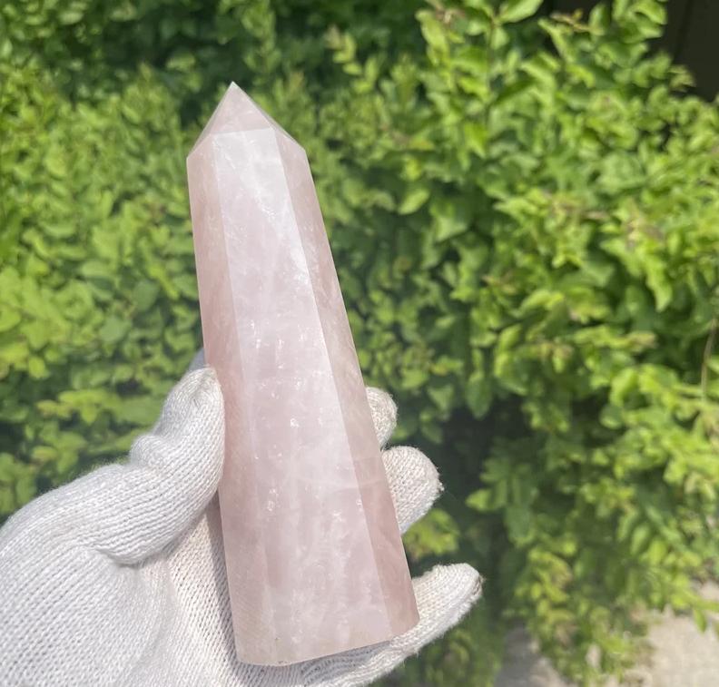 Natural Carved Pink Quartz Rose Crystal Point for Reiki Healing