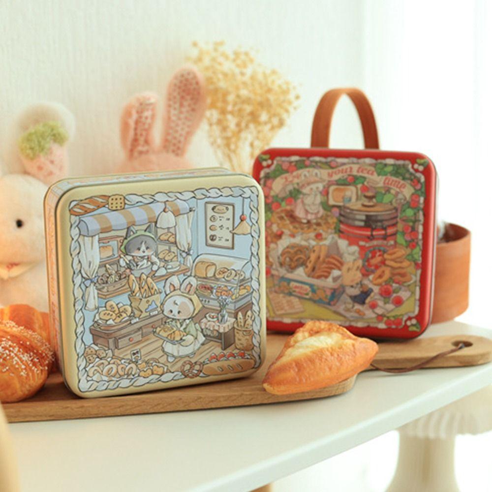 Langlebige Cartoon-Hase Eisenbox Mehrfarbige Quadratische Kuchenverpackungsbox mit Deckel 17*17*6cm Süßigkeitenbox Geldaufbewahrung