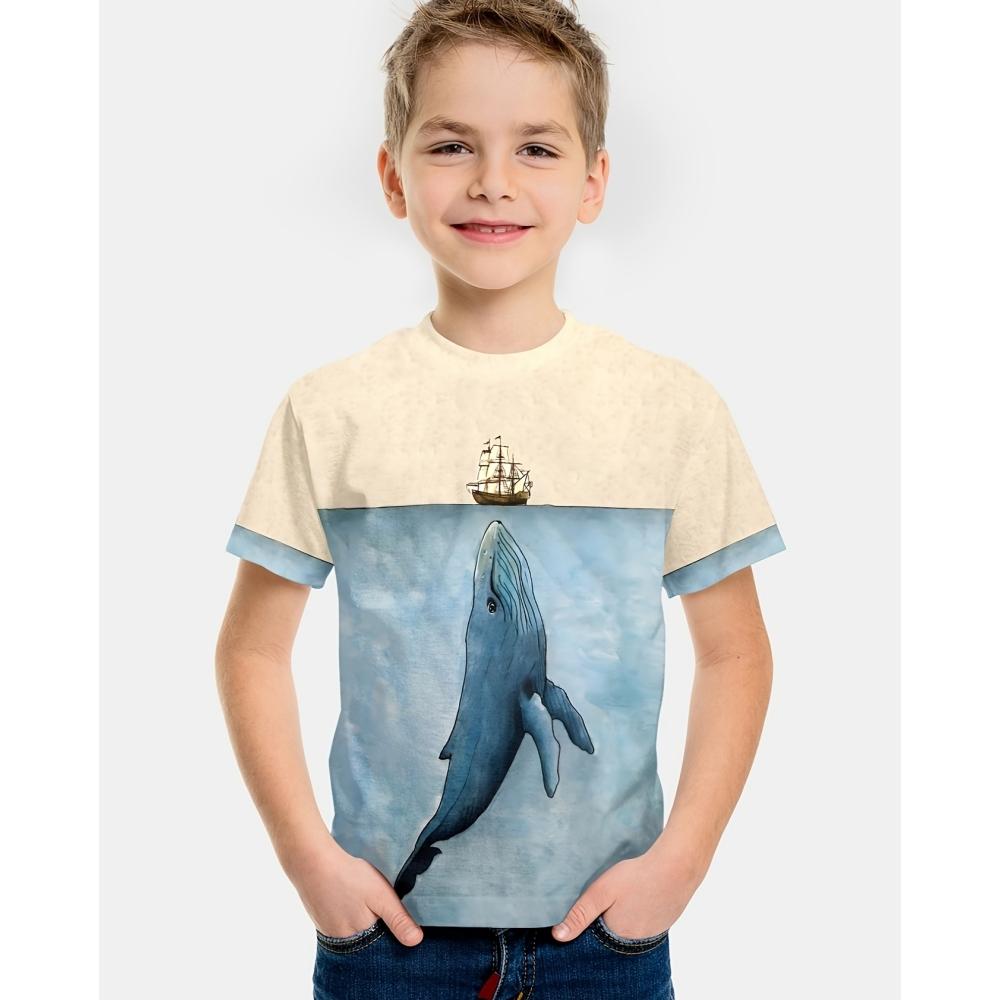 Children's T-shirt, Boys' Shark 3D Printed T-shirt, Summer Girls' T-shirt Top, Short Sleeved Children's Clothing, Round Neck Children's Clothing