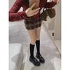 Cowhide version~ Gold coin round head small leather shoes women's thick-soled thick-heeled single shoes versatile one-pedal genuine leather hig