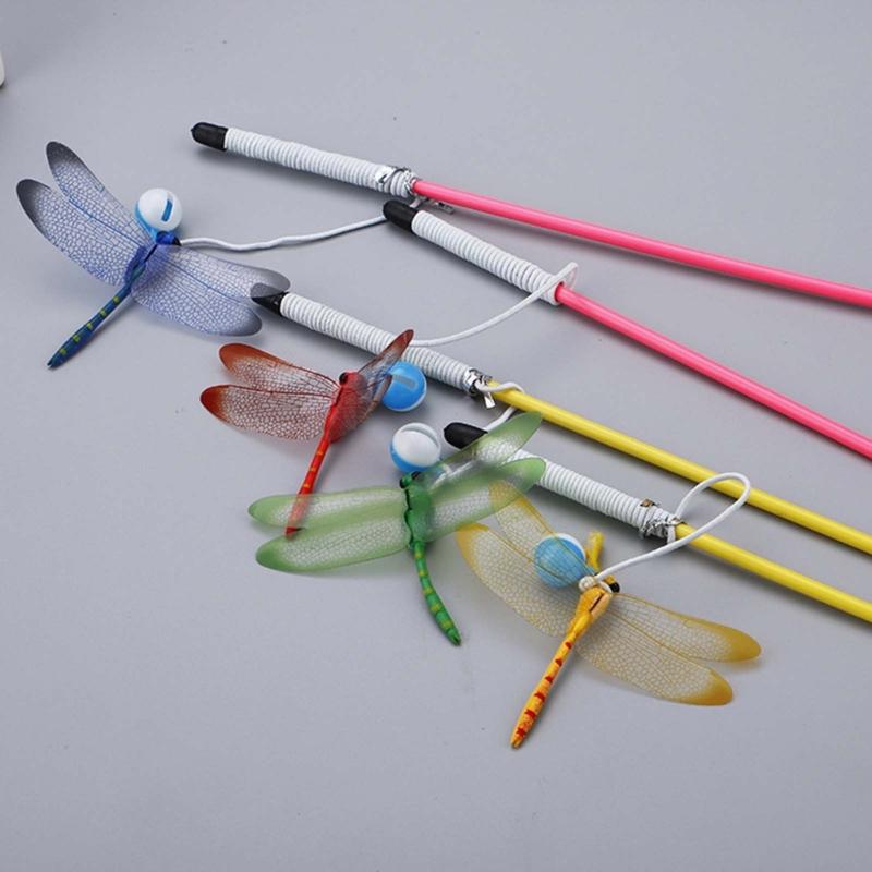 Interactive Cats Teaser Wand Toy With Bells Realistic Dragonflies Design For Kitten Playtimes And Exercise Stick Gift