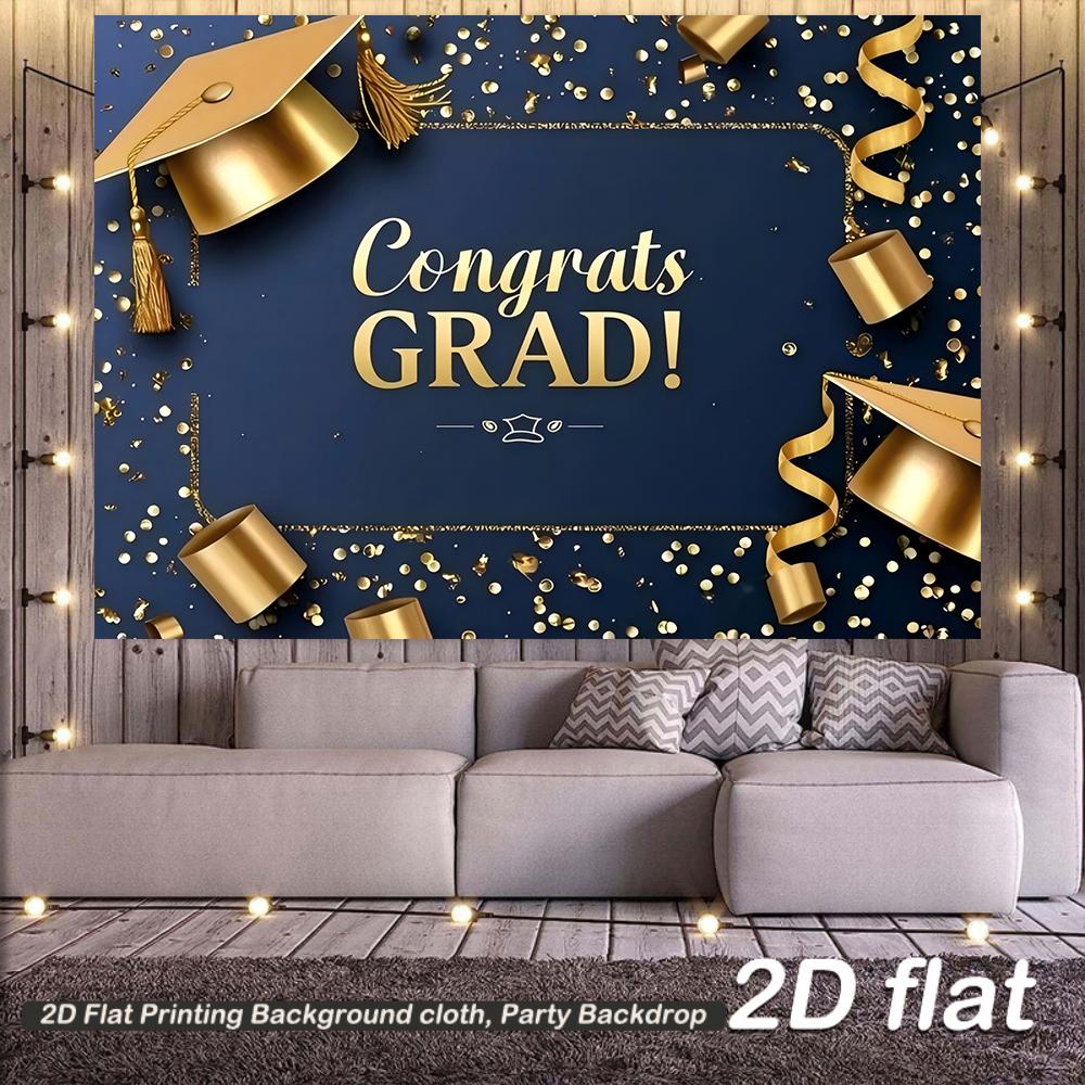 1pc Blue Gold Graduation Background Banner Suitable for Graduation Ceremonies Anniversaries and Wall Decoration