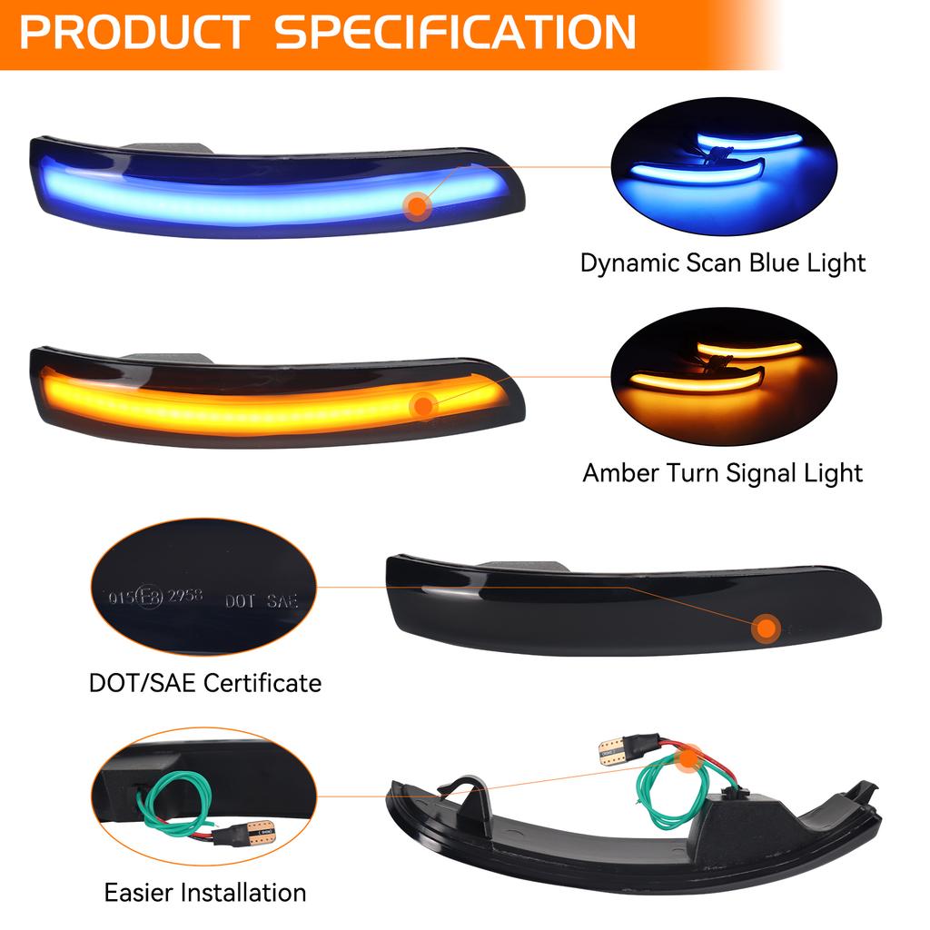 USA Stock Mirror Turn Signal Lights for Ford Kuga Focus 3 Escape EcoSport C-Max Dynamic Indicator Bright Sequential Blinker