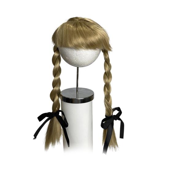 Pet Cosplay Wig Cute Dogs Double Braids with Bows Adjustable Elastic Band Cat Hairpiece for Halloween Christmas Parties Photos