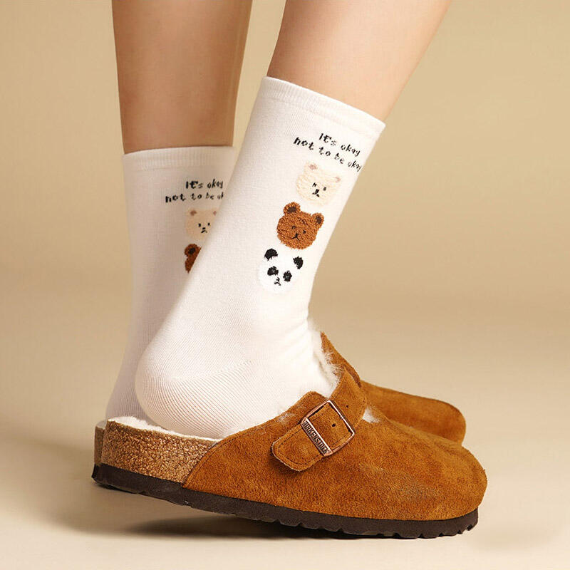 Kikiya Women s Point Socks Long Socks Character Three Bears Black (W-C-181-5)