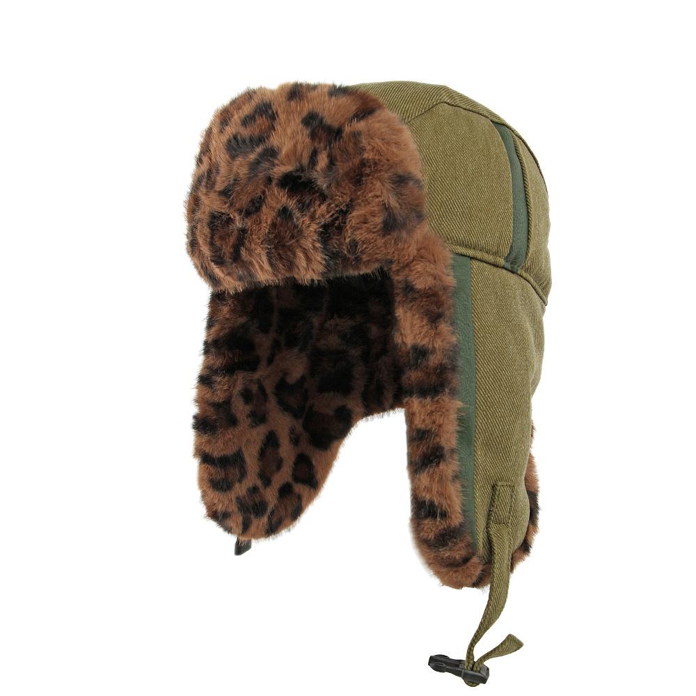 Leopard Plüsch Bombermütze Herren Damen Herbst Winter Dick Winddicht Kalt Skimütze Baumwollmütze Ohrenschutz Reitmütze