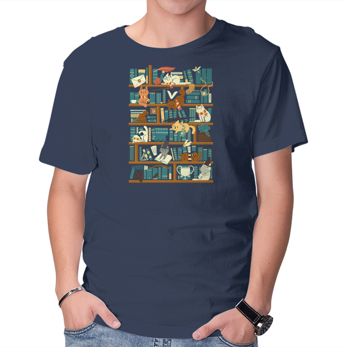 Unisex Crew Neck T-Shirt Library Magic School Graphic Short Sleeve Casual Tee M