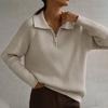 Mode Damen Strickpullover Revers Locker Grau Aprikose Halber Reißverschluss Langarm Einfacher Pullover Herbst Winter Neu