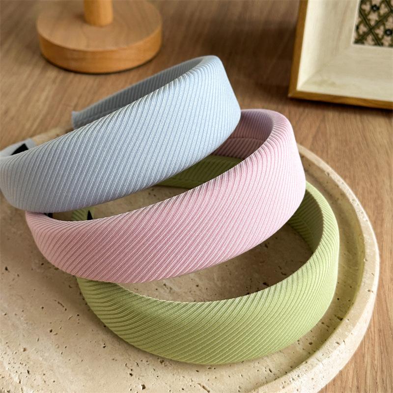 Embossed Diagonal Texture Headband Sweet Macaron Color Hair Hoop Wide Thick Spongy Hairband For Elegant Women Daily Styling