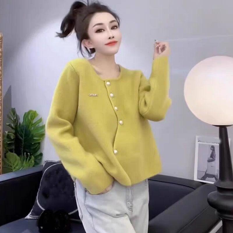 Korean Gentle Irregular Knitted Cardigan Women Spring Autumn Winter Soft Glutinous Long Sleeved Jacket Round Neck Top Commuting