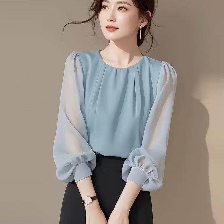 Early Autumn French High-End Super Nice Loose Chiffon Pullover Long Sleeve Shirt Women's Top Blouse