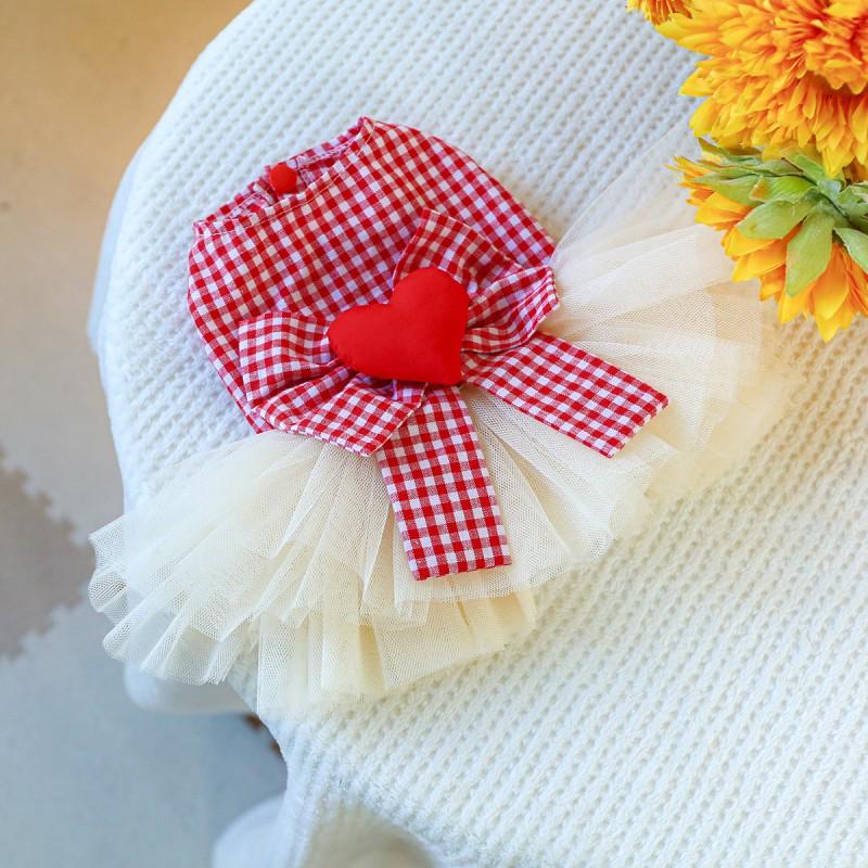 PETCIRCLE Valentines Day Pet Dress Red White Plaid Princess Tulle Skirt Cats Dogs