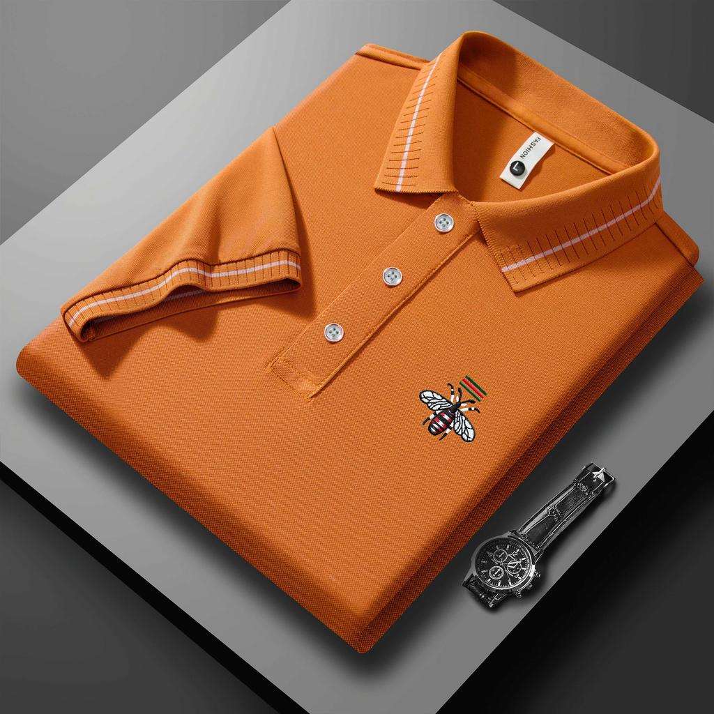 2025 Summer New Sport Casual Bee Embroidered Lapel T-shirt Moisture Wicking and Sweat Wicking Plus-size Polo Shirt