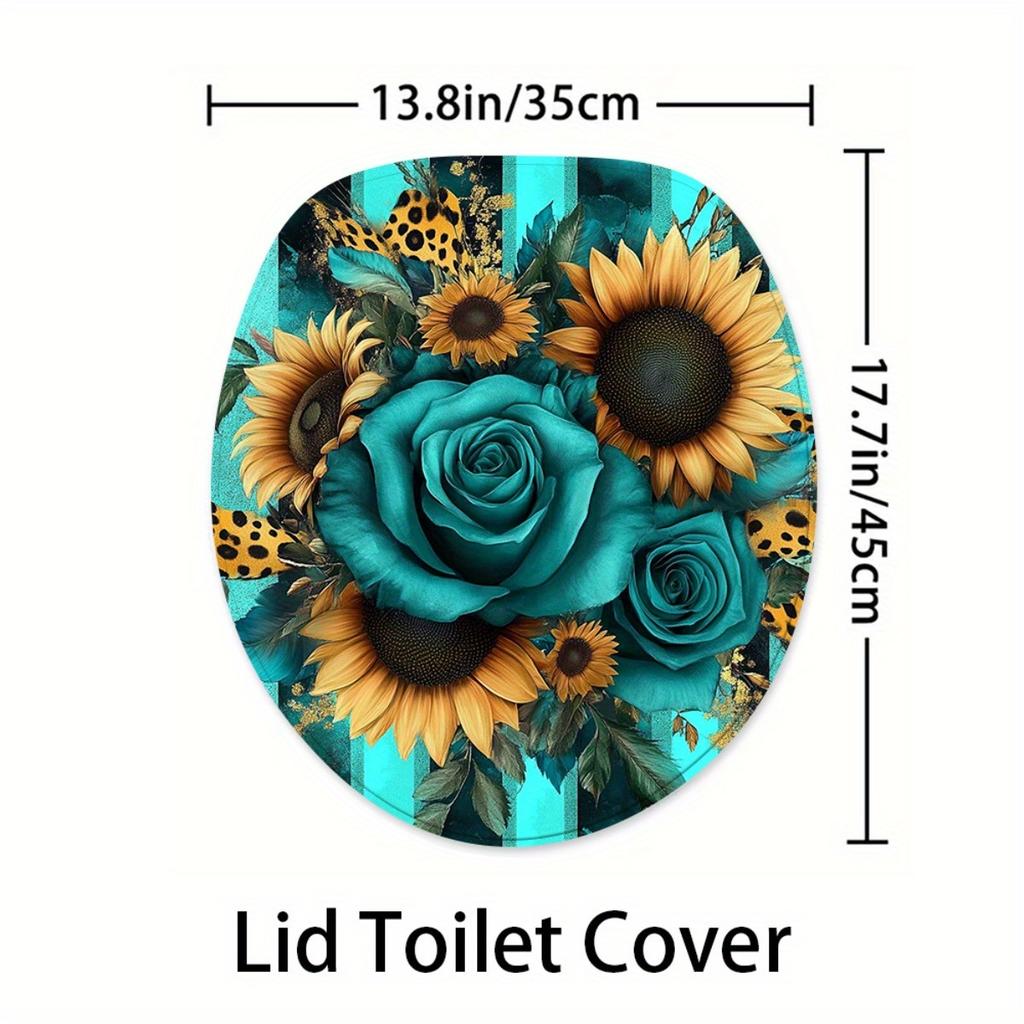 1/4Pcs Bathroom Shower Curtain Set   Rose And Sunflower Print Bathroom Curtain With 12 Hooks Non Slip Rugs Toilet Cover Mat Bathroom Partition