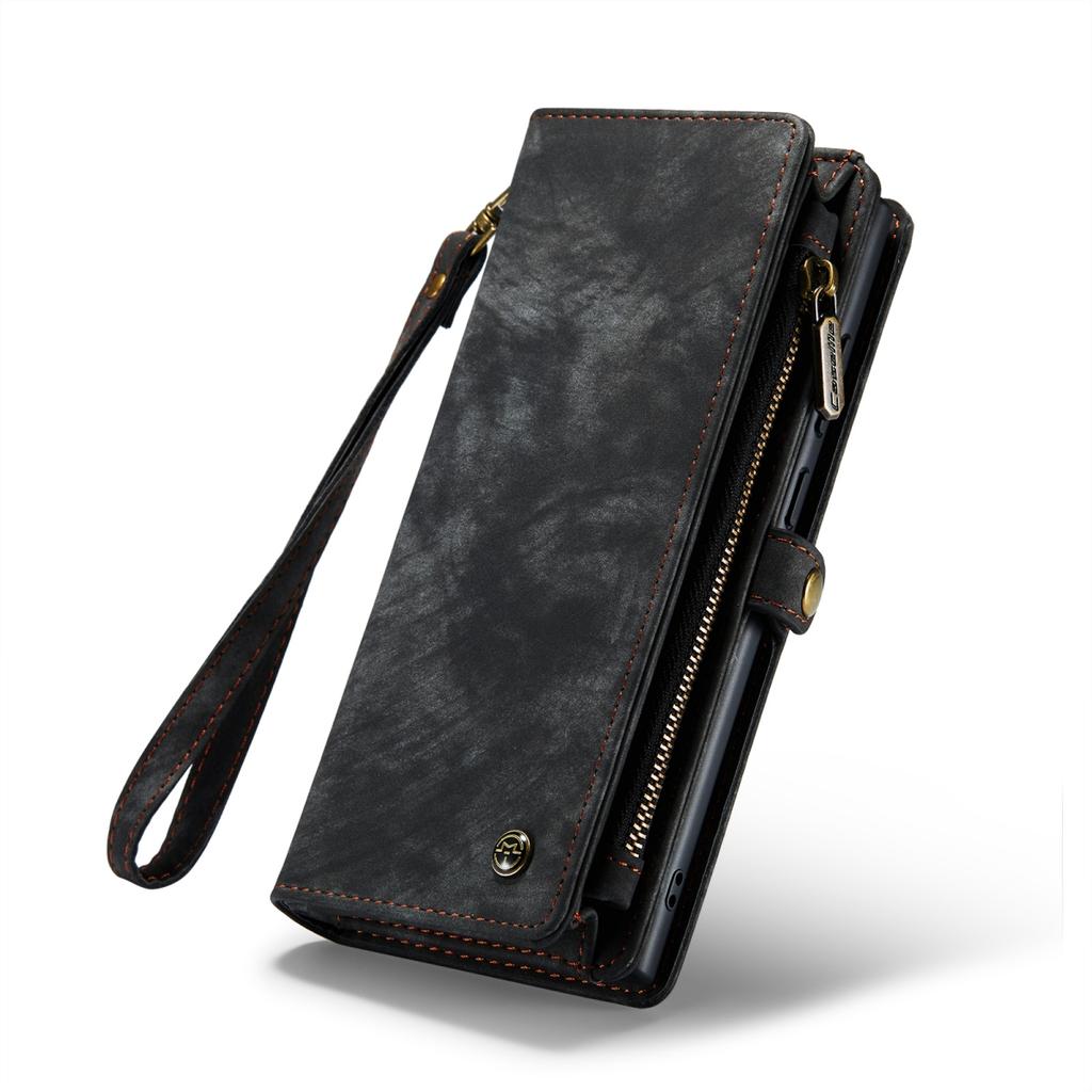 For Samsung Galaxy Case Leather Material with Large Hidden Card Slots and Shockproof Protection, 2-in-1 Design, Zipper Closure