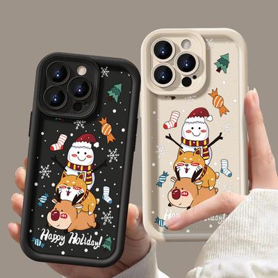 Custodia con Motivo Alce di Natale Pupazzo di Neve per iPhone 16 Pro 15 14 Plus 13 12 11 Pro Max Xr Xs X 8 7 Protezione Lente TPU Morbido Antiurto Tinta Unita