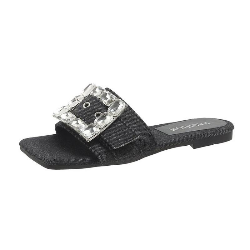 Square Diamond Flat Bottom Slippers for Women, Comfortable Flat Bottom Half Drag, Comfortable and Lightweight Slippers