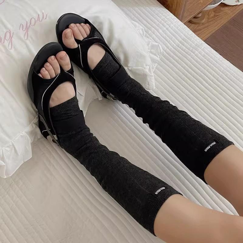 Miu Style Slouch Socks: Summer Thin Fabric Ballet Half-Leg Warmers with Heel for Slippers