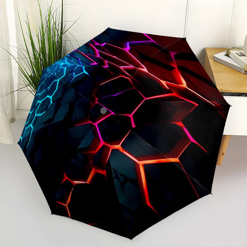 

Hexagonal Grid, Neon Lighting Themed Automatic Opening and Closing Umbrella, Compact Travel Umbrella, Lightweight and Portable, Suitable for
