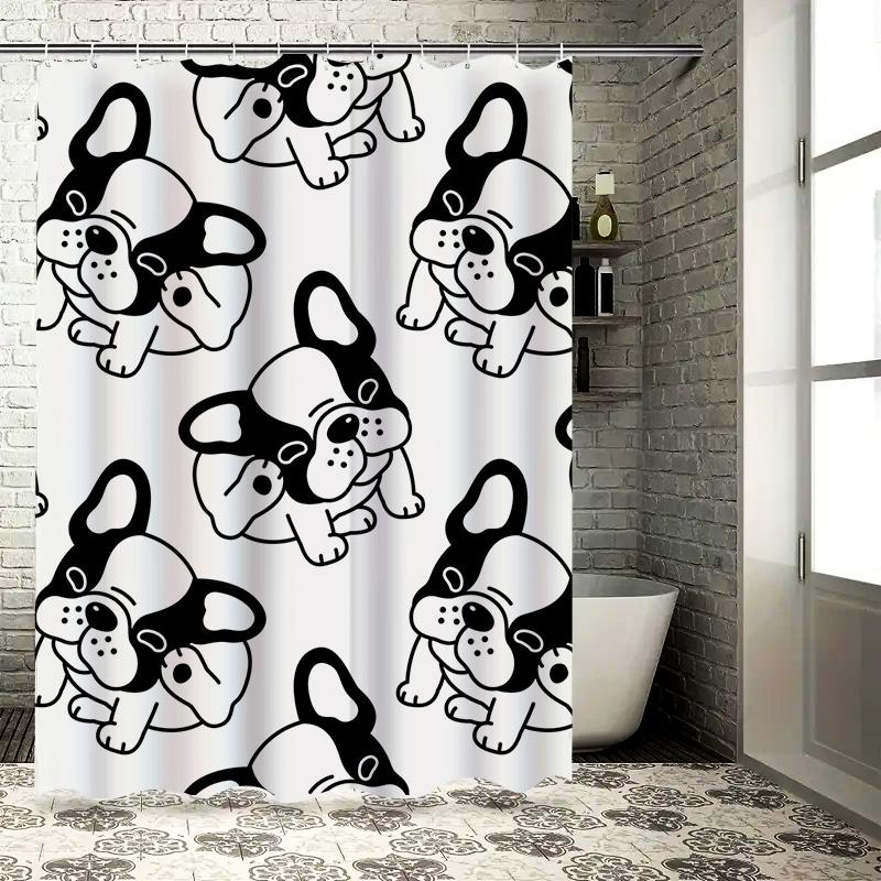 Animal Print Shower Curtain Waterproof Fabric Dog Pattern Black White Bathroom Decor Customizable Size