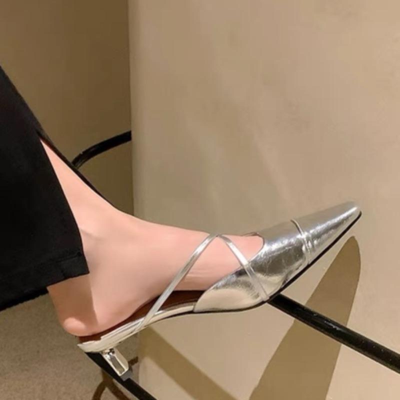 Fashion Summer New Style Fine Heel Sandals Women's Fashion Pointy Shallow Mouth Splicing Set Foot Anti-slip and Wear Heel Shoes