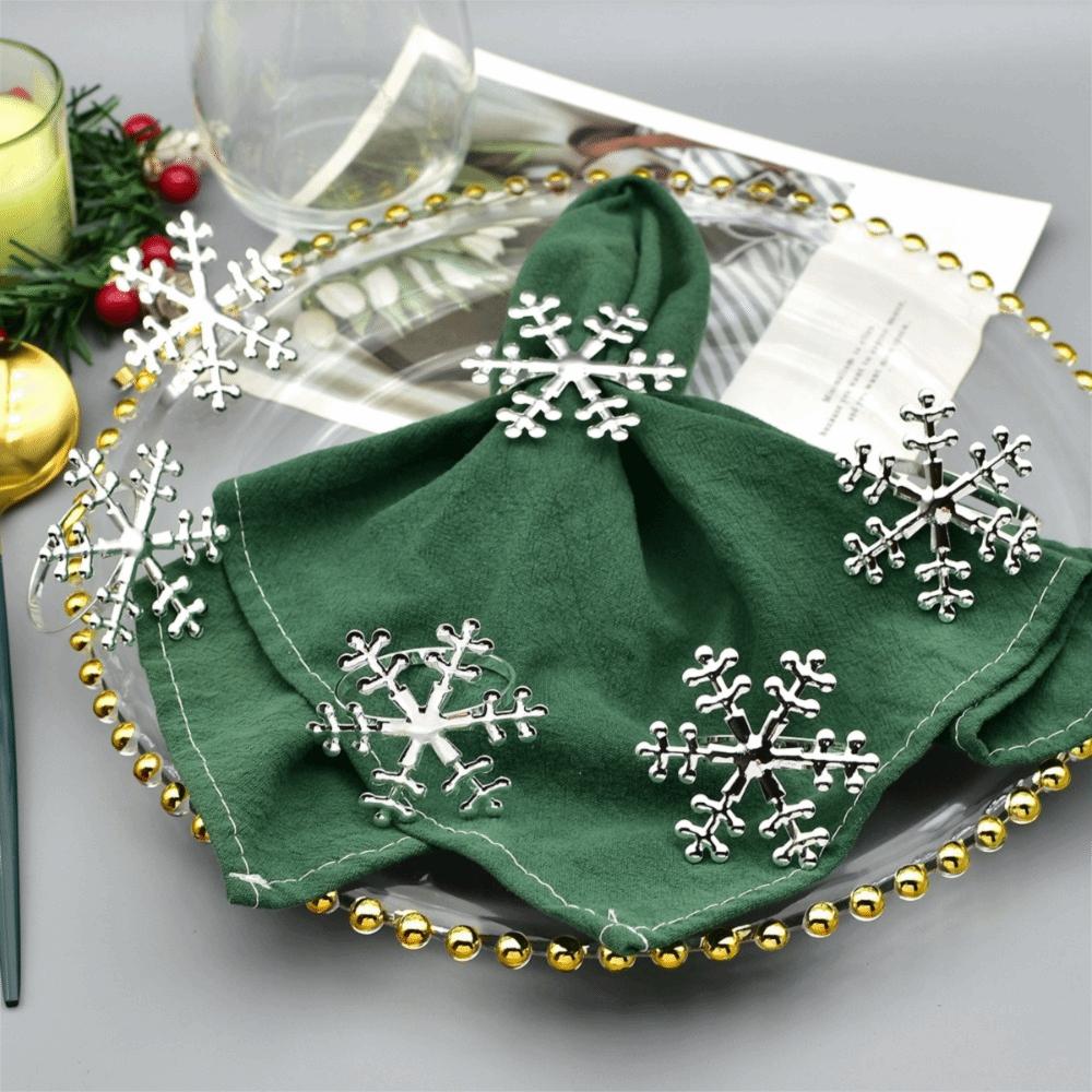 6PCS Metal Xmas Napkin Holder Reusable Napkin Buckle Christmas Snowflake Napkin Ring  Birthday