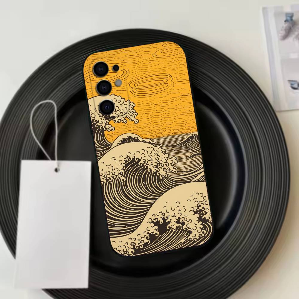Ukiyo  Ocean W-Waves Creative  Phone Case For Samsung S25,S24,S21,S22,S23,S30,Ultra,S20,Plus,Fe,Lite,Note,10,Black Cover